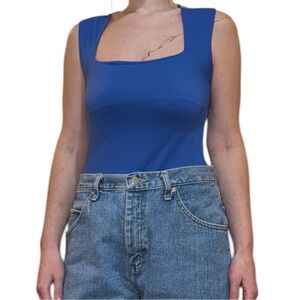 Blue Square Neck Bodysuit